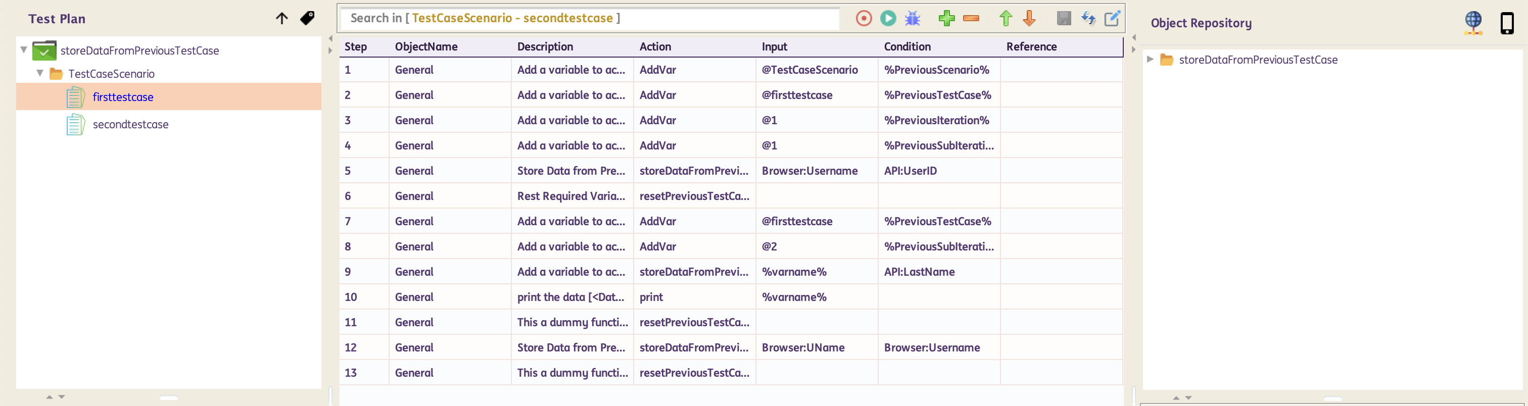 storeDataFromPreviousTestCaseData